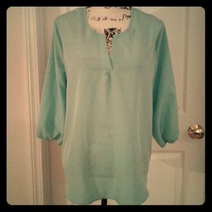 ULTRA Flirt Turquoise Women's Lace Back Blouse, L